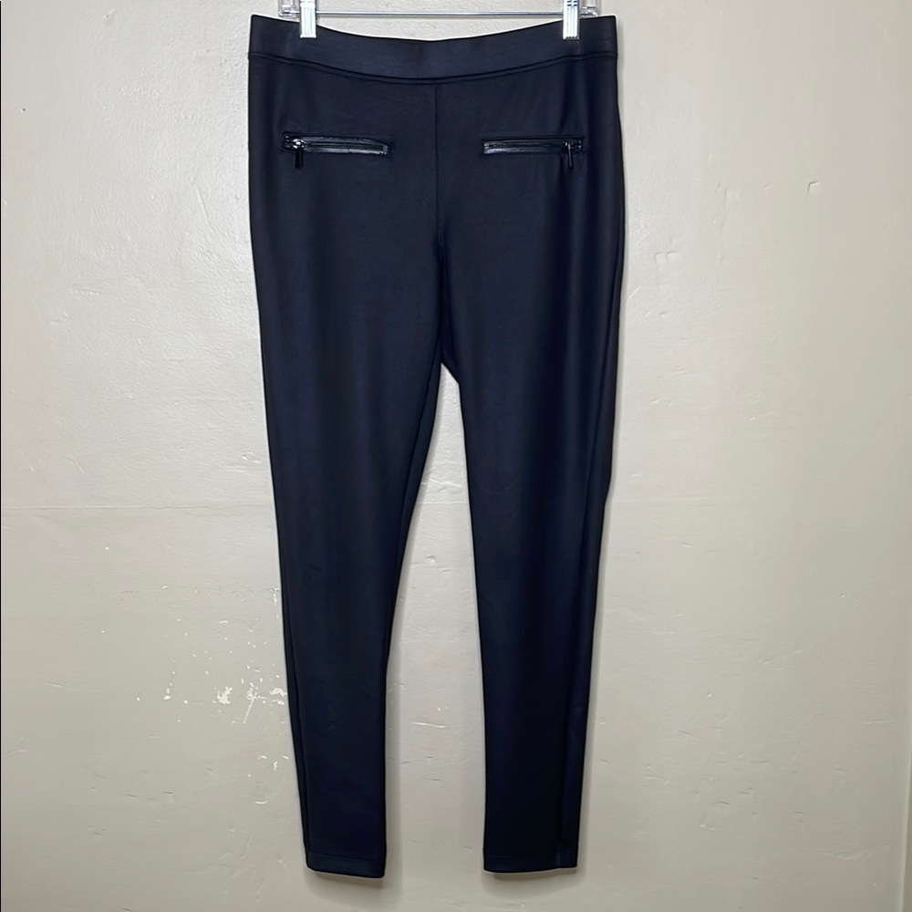 EXPRESS Leggings Pants Pull On Flat Front Exposed Zipper Pockets Lightly Coated